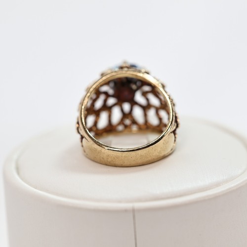Vintage Blue Gemstone 10K Yellow Gold Woven Rope Domed Basket Ring - US Size 5.5 - Picture 14 of 23