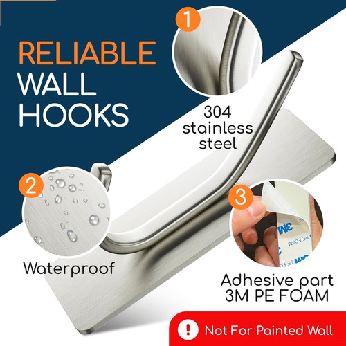 4Pack Adhesive Towel Hooks for Bathroom Wall Hooks for Hanging Heavy Duty Silver - Picture 4 of 7