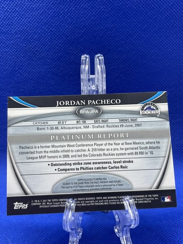 2011 Bowman Platinum Prospect Green Refractor /399 Jordan Pacheco #BPA-JPA Auto - Picture 2 of 2