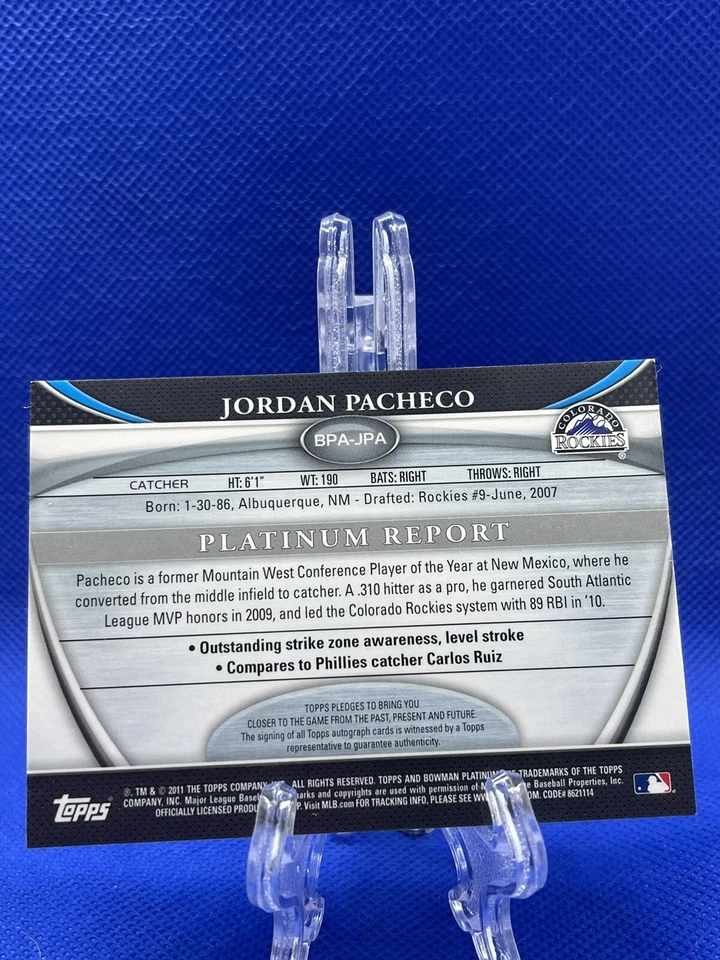 Bowman Platinum Prospect Green Refractor 2011/399 Jordan Pacheco #BPA-JPA automático Foto 2 de 2