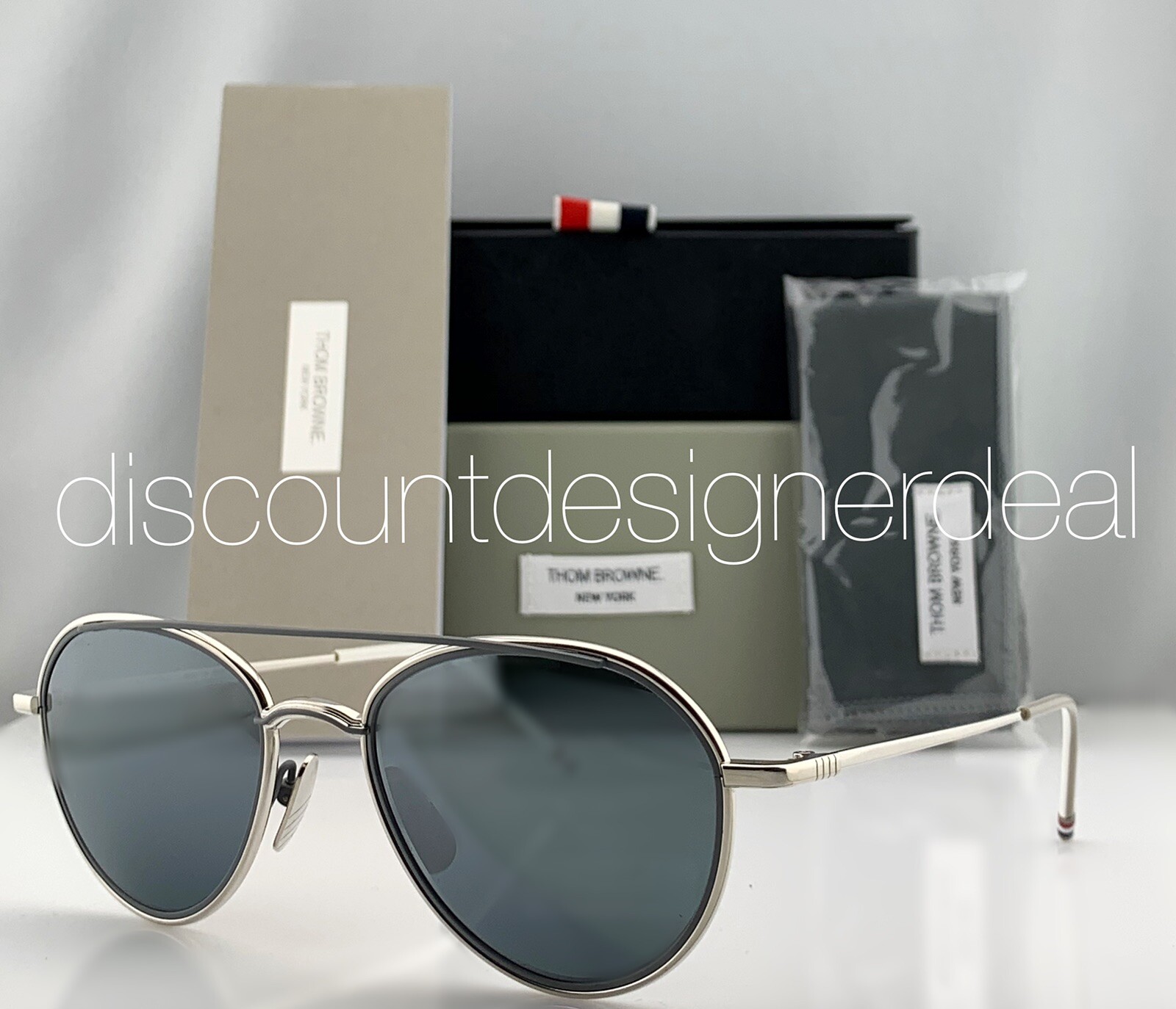 Thom Browne TB-109 Silver Gray Frame with Silver Mirrored Lens Sunglasses