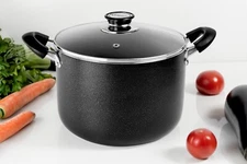 Non Stick Aluminum Stock Pot With Tempered Glass Lid, 8 Quart