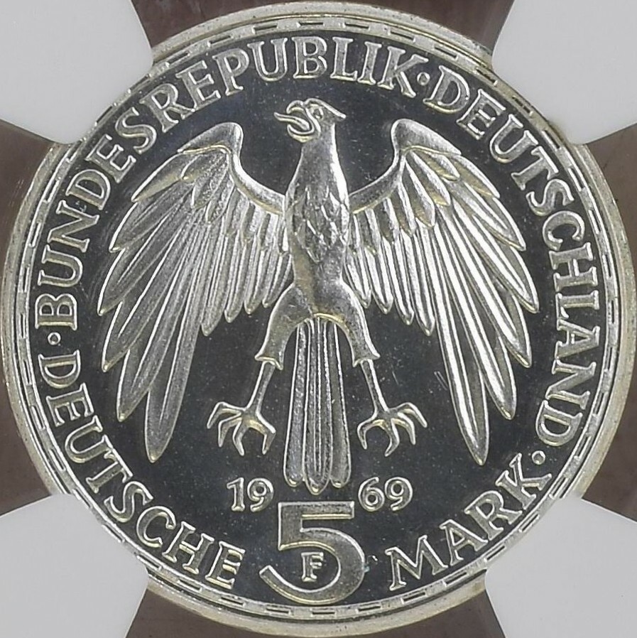GERMANY. 1969, 5 Mark, Silver, F - NGC PF69 - Top Pop GERMANY. 1969, 5 Mark, Silver, F - NGC PF69 - Top Pop