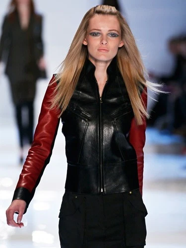 Derek Lam Runway Black Red Sleeve Leather Knit Motorcycle Biker