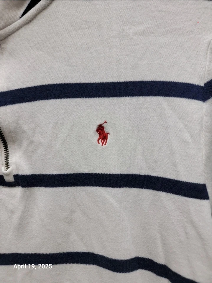 Suéter Pullover Polo Ralph Lauren Niños 1/4 Cremallera Simulada Rayas Talla XL 18-20 Blanco Foto 2 de 4