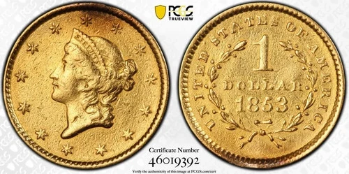 1853 Gold Dollar | PCGS Certified | Liberty Head | Old Gold Coin