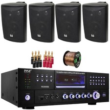 Pyle Bluetooth Home Audio MP3 Player Receiver, 4x 4" 200W Speakers, Banana Plugs