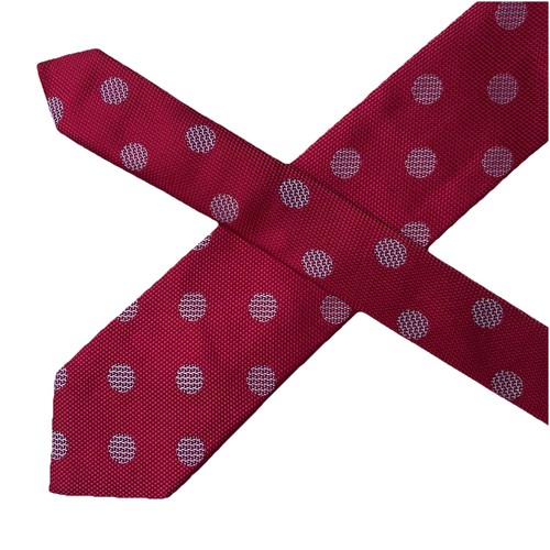 Thomas Pink 100% Silk Jacquard Magenta & Silver Polka Dot Tie Woven In England - Picture 3 of 11
