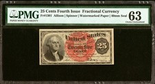FR 1301 - 25c FOURTH ISSUE FRACTIONAL - 40mm SEAL - WATERMARKED PAPER - PMG 63