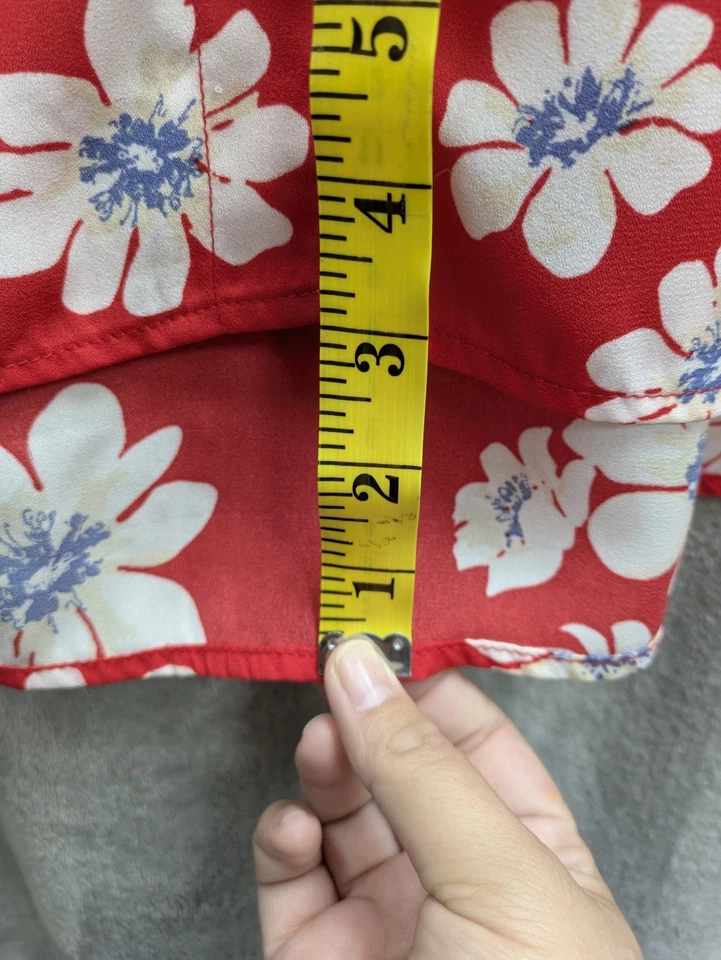 Falda Floral Para Mujer XL Roja Cintura Calada Corbata Imitación Botón Semi Transparente Tropical Foto 3 de 4