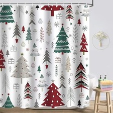 Christmas Shower Curtain, Christmas Tree Shower Curtain Set, Winter Shower