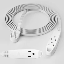 3-Outlet Flat Extension Cord 20 FT, 16 Gauge Extension Cable, Flat Plug, Mult...