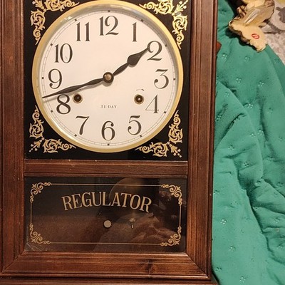Regulator 31 Day Wall Clock Wood Frame Analog Display Gold Accents