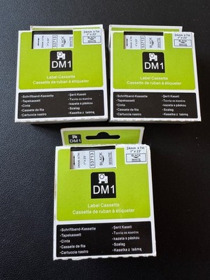 3x Schriftband für Dymo DM1 D1 24mm x 7 mtr - schwarz auf weiß - 53713