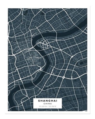 Shanghai City Map Wall Art Poster - Modern Urban Design Fine Art Print