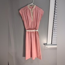Vintage 80s cottagecore prairie dress pink and white midi dress size 11