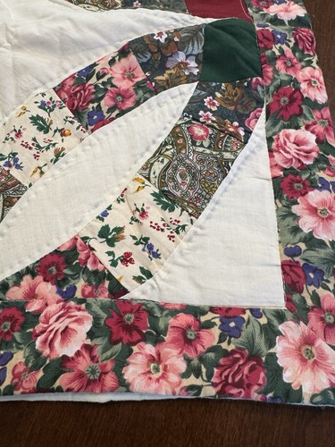 2 ~ NEW Vintage Pink Ivory Roses Patchwork Quilt Pillow Shams Standard Granny - Picture 9 of 11