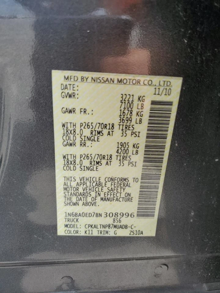 Panel de moldura interior de puerta trasera izquierda usado se adapta a: Nissan Titan 2011 grado A Foto 4 de 4