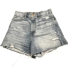 BDG A Line Denim Shorts Distressed Light Wash Raw Hem Festival 28