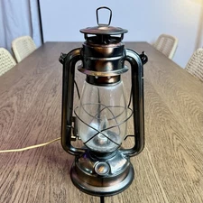 Vintage Plug-in Flickering Lantern Lamp 12” Rustic Metal Electric Copper Tone