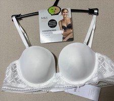 M&S UNDERWIRED STRAPLESS MULTIWAY PLUNGE BRA In WHITE Size 34B