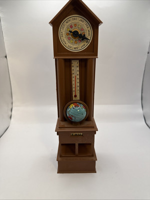 Vintage Perpetual Calendar Thermometer Globe Grandfather Clock - No Numbers