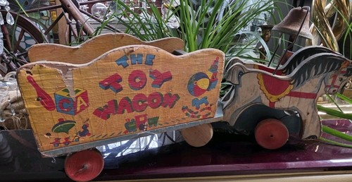Rare Vintage 1942 Fisher Price THE TOY WAGON # 171 PRIMITIVE DECOR WOODEN ART