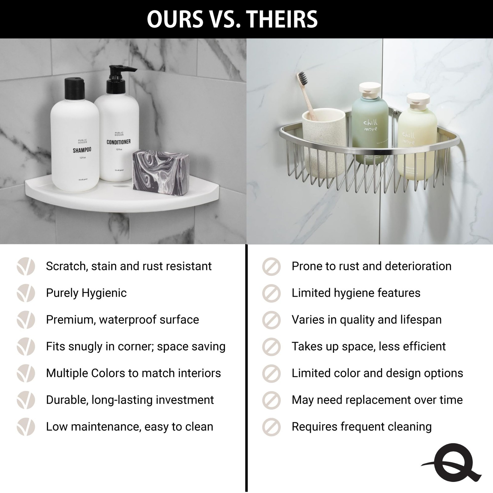 8" Corner Shower Shelf - Lugged for New Construction, Shower Organizer for Ti...