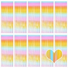 10 Pack Easter Foil Fringe Curtains 3.2x8.2ft Rainbow Photo Booth Backdrop