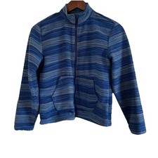 Eddie Bauer Full Zip Fleece Jacket Youth Size Medium 10/12 Blue Striped Pockets