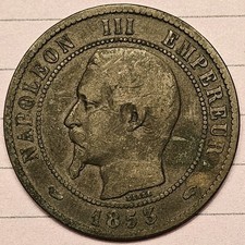 1853-A  France 10 Centimes Napoleon III Coin 1853 A French