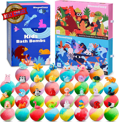 30 Kids Bath Bombs with Surprise inside   Gift Set with 30 Unique Land & Sea Ani