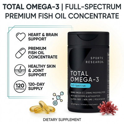 Sports Research Total Omega 3 Full Spectrum Fish Oil 120 Softgels - Premium