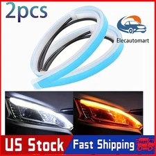 2PC 60CM LED DRL Light Amber Sequential Flexible Turn Signal Strip For Headlight