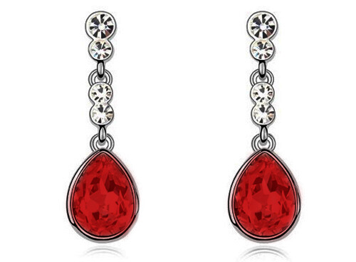 Cherry Red Luxury Ladies Dangle Earrings Studs Crystal Pear Stone Jewellery - Picture 1 of 1
