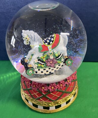 Mackenzie Childs Carousel Horse Courtly Check Snow Globe/Music  Christmas