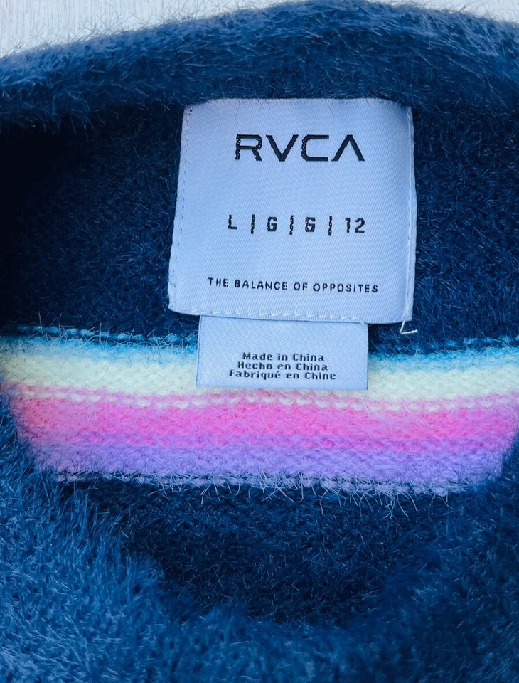 RVCA Women’s Navy Pink White Striped Knit Plunge Sweater Size L - Image 4 of 4