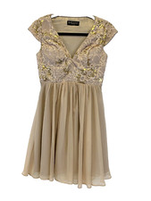 Bariano Australia Short Chiffon Sequin Dress Cap Sleeves V Neck Womens Small