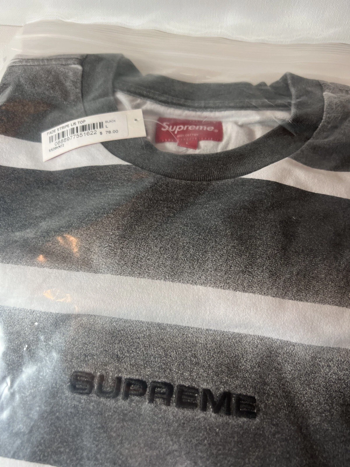 TEE SHIRT SUPREME 2020 S/S FADE BANDE LOGO L/S NOIR TAILLE GRAND FLAMBANT NEUF