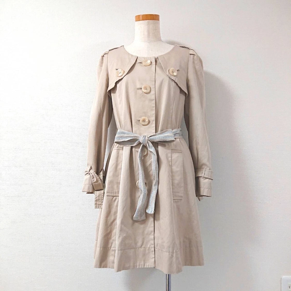 JILL STUART Beige Collarless Trench Coat Woman Size S XXS XS