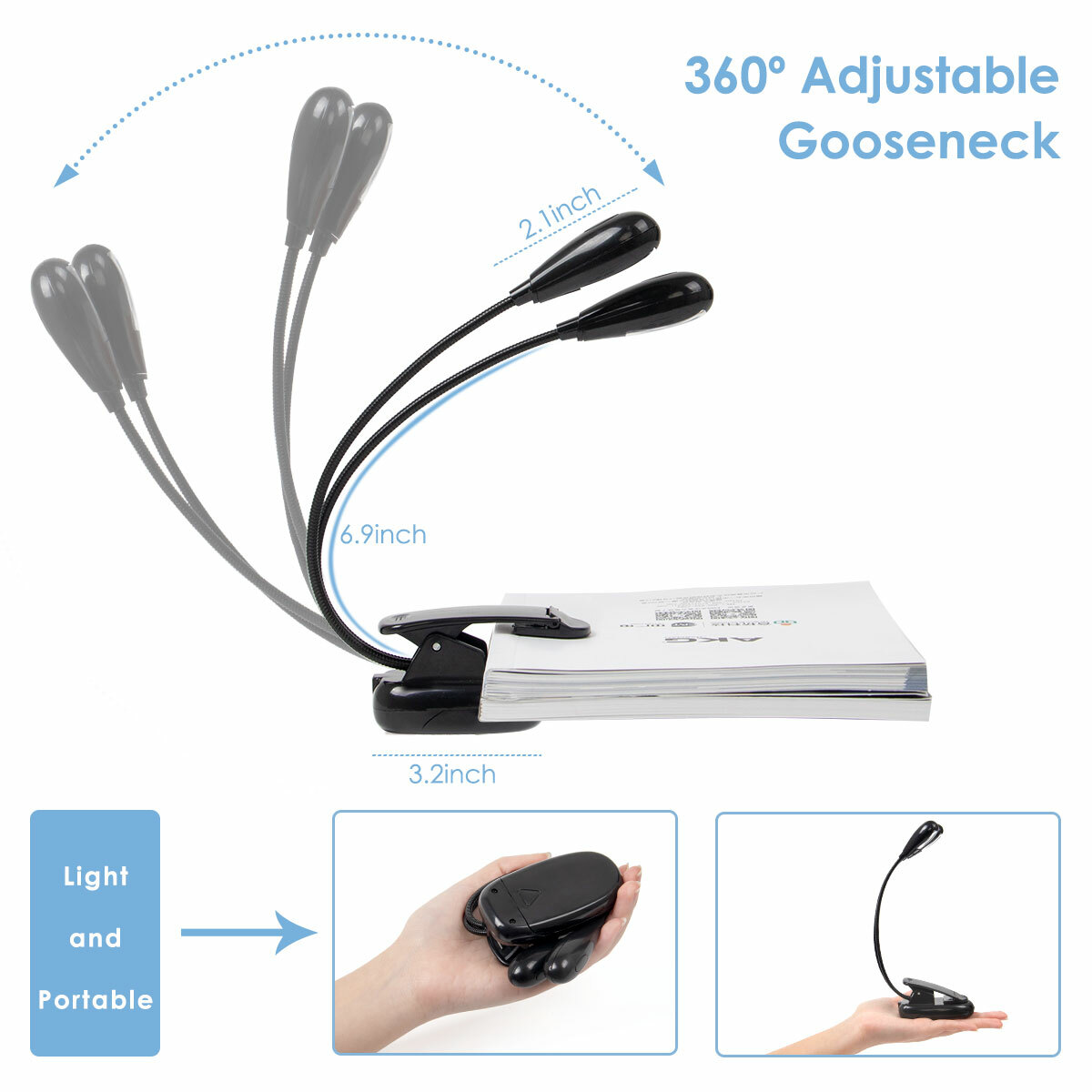 Music Sheet Stand Light Clip on LED Book Lights USB and AAA Battery