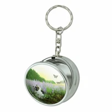 Cat and the Butterfly in the Field Portable Travel Ashtray Keychain