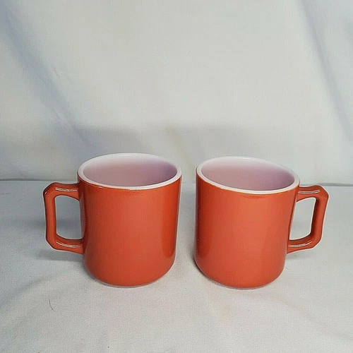 Set of 2 Hazel Atlas Milk Glass Cups Mugs Brown 3" D Handle Child Size