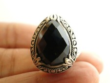 Black Onyx Pear Shape Solitaire Ornate 925 Sterling Silver Ring Size 6 7 8 9
