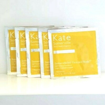 KATE SOMERVILLE 360 FACE AND BODY SELF TANNING TOWELETTES 5 AUTHENTIC! 
