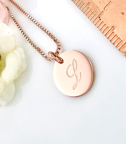 Rose Gold Letter L initial Name Coin Pendant & 45cm Necklace Sterling Silver 925 - Picture 8 of 13