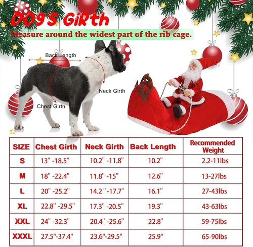 Santa dog costume with reindeer ears and hood Large - Picture 3 of 5