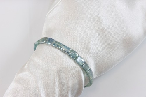 Kyanite Bracelet Silvery Blue Iridescent 7 Inch Natural Rectangle Cut Magnetic - Picture 4 of 4