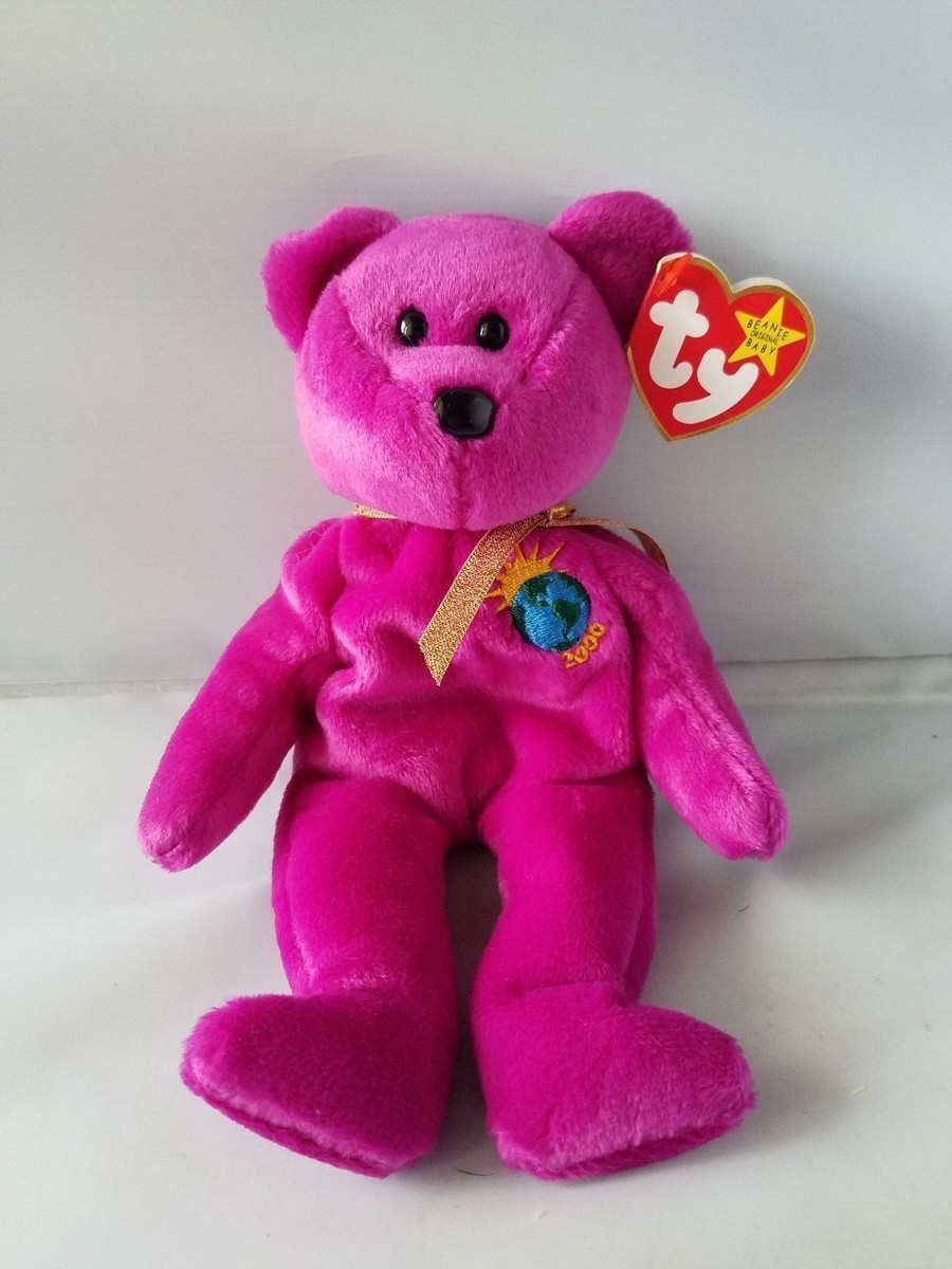 TY BEANIE BABY MILLENNIUM BEAR MAGENTA NEW CENTURY RARE RETIRED