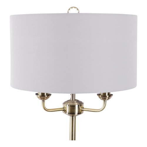 Pair of 2 3 Light Antique Brass Floor Standard Light with Grey Fabric Shade - Picture 4 of 7